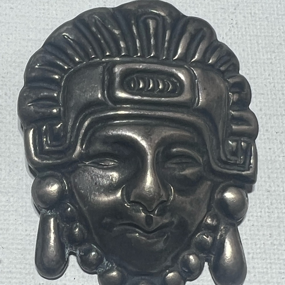Vintage Handmade Sterling Silver Mexican Mask BROOCH tested antique native jewel
